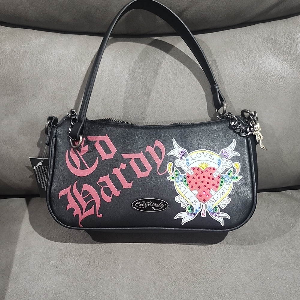 Ed Hardy Black and Red Shoulder Bag